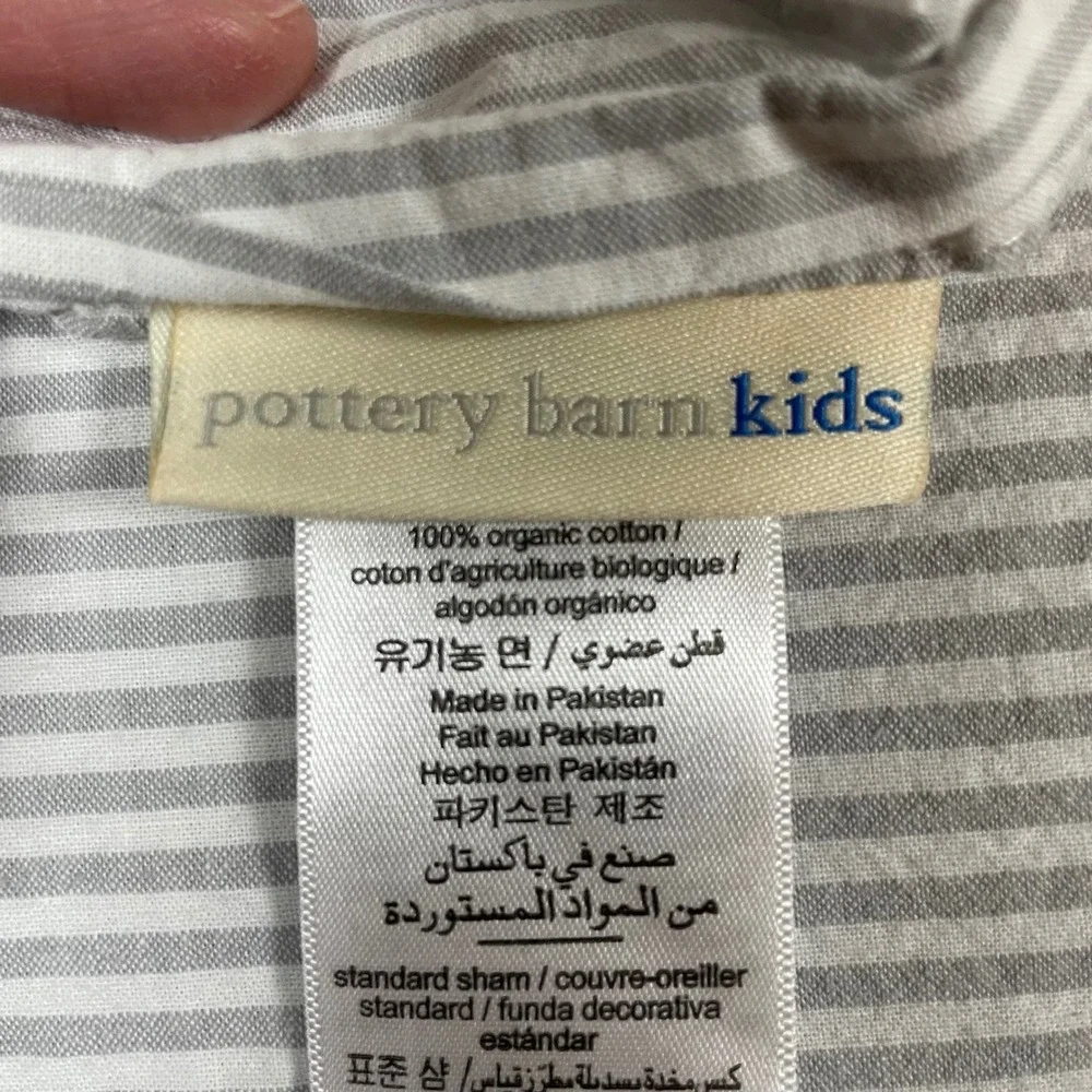 Pottery Barn Kids Gray Striped Duvet Twin Organic Cotton 3pc Set Neutral Unisex